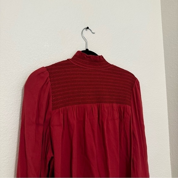 Aritzia Wilfred Nessie Mock Neck Blouse Smocked Details Mauve Rose Size L Women - Picture 7 of 10